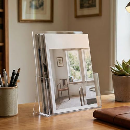 Acrylic Brochure Holder 8.5 x 11 inch, 2 Pack Clear Plastic Flyer Holder, Acrylic Desktop Stand for Pamphlets, Literature, Brochures, Magazines Materials Display Stands