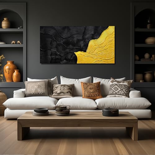 Minimalism Canvas Wall Art for Dining Room Abstract Painting Wall Art for Living Room Black and Gold Artwork for Wall Bedroom Size 24 x 47 Inch - color: Black and Gold, size: 47"L x 24"W