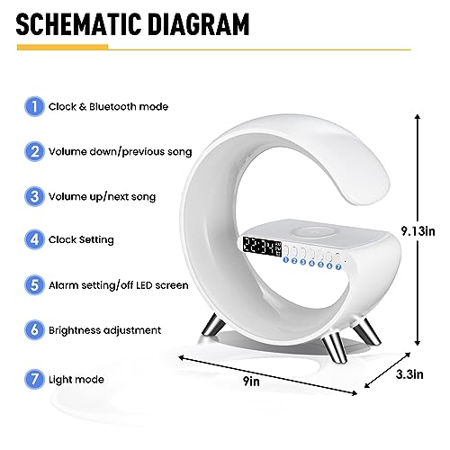 Smart LED Table Lamp,4-in-1 Wireless Charger with Speaker,Night Light, Alarm Clock, and Bluetooth Speaker with App Control, Ideal Gifts for Home, Office, Christmas(White) - color: White