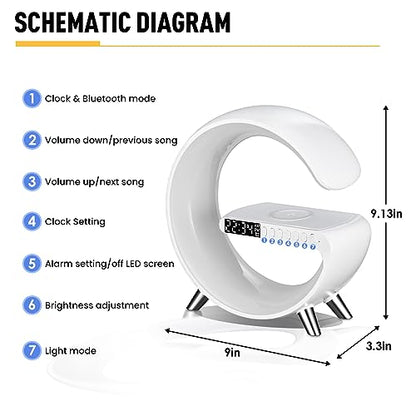 Smart LED Table Lamp,4-in-1 Wireless Charger with Speaker,Night Light, Alarm Clock, and Bluetooth Speaker with App Control, Ideal Gifts for Home, Office, Christmas(White) - color: White