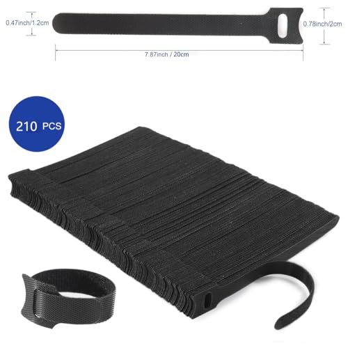 Nettbe Reusable Cable Ties, 210 PCS 8 Inches Adjustable Cord Straps Wire Organizer Cord Wrap and Hook Loop Cable Management - size: 8inches-210PCS