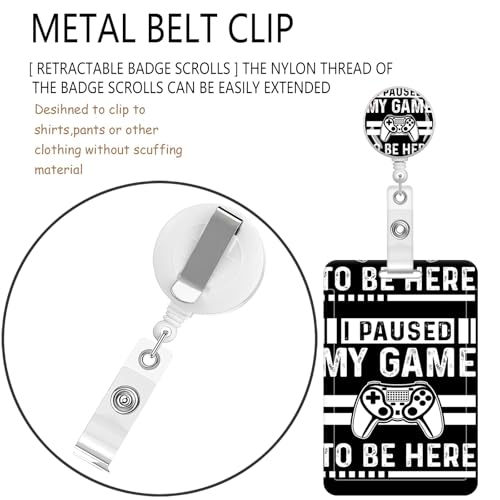 ID Badge Holder with Lanyard Fashionable ID Card Holders with Retractable Lanyards Soft Fiber Metal Clip Sturdy Buckle for Key Wallet Work Nurse Teacher (Paused My Game) - color: Paused My Game
