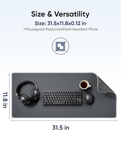 Reniteco Waterproof Large Gaming Mouse Pad with Durable Stitched Edges, Non-Slip Rubber Base, Grainy Jacquard Mouse Mat Desk Pad for Home Office Gaming, 31.5''x11.8''x0.12'', Matte Gray - color: Matte Gray, size: 31.5''x 11.8''x0.12"