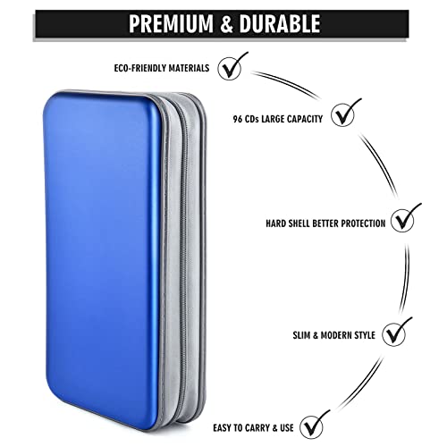 DVD Case, Bivisen CD Case Holder Wallet Binder 96 Capacity CD/DVD Cases Storage Holder Binder Organizer Wallet Book for Car Home Travel (Blue) - color: Blue