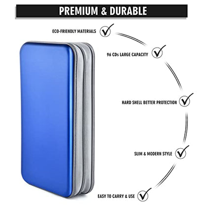DVD Case, Bivisen CD Case Holder Wallet Binder 96 Capacity CD/DVD Cases Storage Holder Binder Organizer Wallet Book for Car Home Travel (Blue) - color: Blue