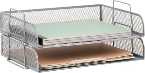 Mind Reader Stackable Paper Tray, Desktop Organizer, File Storage, Office, Metal Mesh, 13.25" L x 9.75" W x 6.25" H, 2 Pcs., Silver (Pack of 8) - color: Silver, size: 13.3" x 9.8" x 6.3" (Pack of 8)