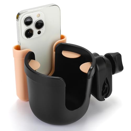 Accmor 2-in-1 Wheelchair Cup Holder, Walker Cup Holder with Phone Holder, Universal Drinks Holder for Stroller, Mobility Scooter, Rollator, Walker, Wheelchair Accessory - color: Black Lotus Pink