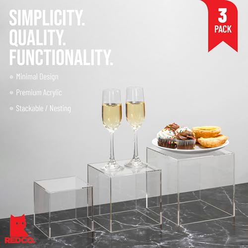 Red Co. Set of 3 Crystal Clear Acrylic Cube Display Nesting Riser Stands with Hollow Bottoms | Transparent - color: Clear, size: 4",5",6" - 1 Pack
