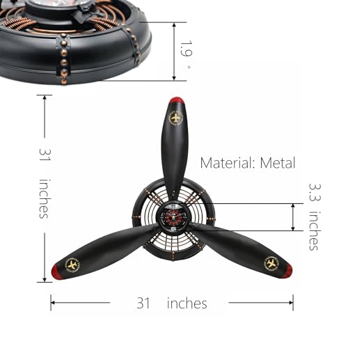 GLOWMIRTH Airplane Wall Art,Aviation Décor,Unique Wall Sculptures,Pilot Gifts,Steampunk Metal Art for Kitchen, Bedroom, Living Room,Cool Clocks Battery Operated,Black