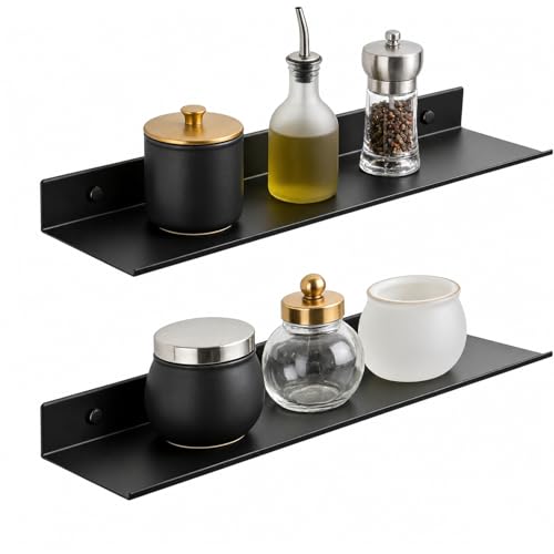 Z metnal Bathroom Shelf, Floating Shelves, Metal Display Wall Shelf, Aluminum, Wall Mounted, Matt Black,16 inch, 2 Pack - color: Black, size: 16 inch (2 Pack)