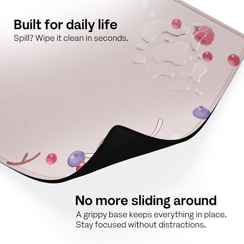 Pixio Mouse Pads - 36 x 16 inch XXL Cats & Berries Pink Multifunctional Large Desk Mats for Gaming, Office, Desktop Anti-Slip Waterproof Washable Computer Mouse Mat - color: Pink