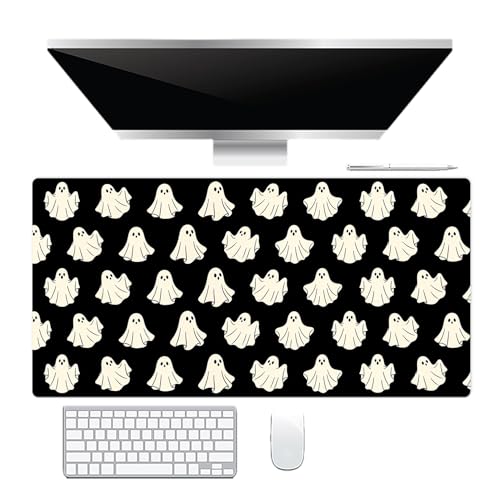 EOBTAIN Halloween Gaming Mouse Pad,Cute Ghost Large Desk Mat for Keyboard and Mouse,XXL Extended Computer Mat Non Slip Rubber Base,Waterproof Mousepad for Office,Desk Protector,31.5x15.7 Inch,Black - color: Black Beige