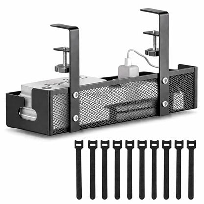 Under Desk Cable Management Tray, Metal Desk Cord Organizer, Adjustable Clamp, No Drill, Durable Desk Cable Organizer – 13.4'' - size: 13.4 inch