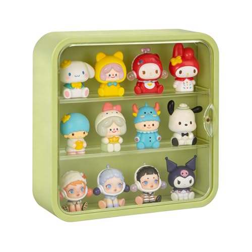 Display Case for Figures, Wall-Mounted Clear Dustproof Display Box with Magnetic Door and Shelf, Adjustable Doll Display Case for Collectibles Figurines Sonny Angels Pop Mart Mini Figures (Green) - color: Green