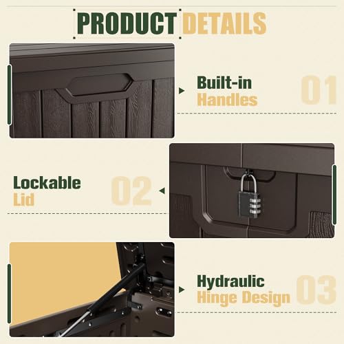 JUMMICO 250 Gallon Outdoor Resin Deck Box with Divider, Waterproof Storage Box with Lockable Lid&Side Handles for Garden Tools, Pools Supplies (Brown) - color: Brown, size: 250 gallon