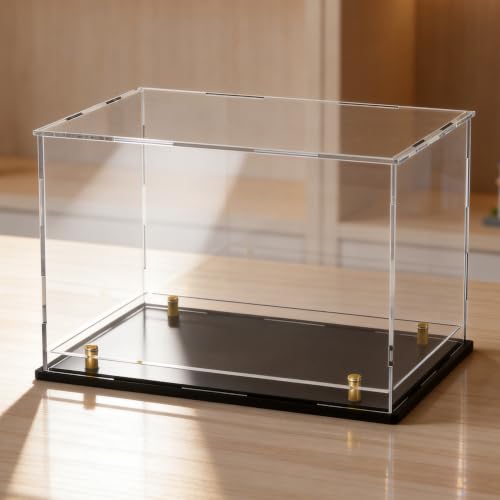 Acrylic Display Case for Collectibles, Dustproof Acrylic Box with Clear Display Elevation & Gold Risers, Large Display Case for Figures Toys Memorabilia, 14" L x 10" W x 10" H - size: 14"L x 10"W x 10"H