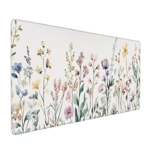 Floral Desk Mat Large Extend Mouse Pad XXL Beige Boho Desk Pad 35.4x15.7 Inch Cute Minimalist Flowers Mouse Pads Flowers Esthetics Computer Laptop Mouse Mat Non-Slip for Home Office Desktop Decor - color: Beige Boho Floral, size: 35.4x15.7 Inch