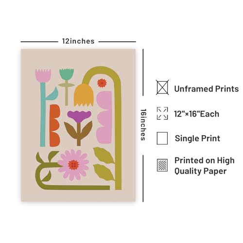 Colorful Floral Poster Flower Wall Art Boho Flower Wall Art Abstract Floral Pictures Prints Minimalist Botanical Painting Poster Aesthetic Wall Decor 12x16inch Unframed for Living room Bedroom - color: Green and blue, size: 12"L x 16"W
