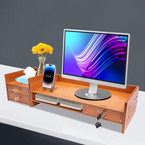 Computer Monitor Stand, Computer Rack with Drawers, Two top Platforms Desk Organizer Monitor Stand with Extra Large Storage Desktop Computer Stand for PC, Laptop, Printer, Screen, TV (01) - size: 01