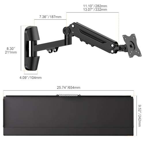 Wall Mount Keyboard Tray- Keyboard and Mouse Stand & Monitor Mount Arm,Height Adjustable Typing Platform Holds up to 26.4 lbs,Black