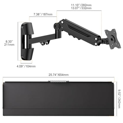 Wall Mount Keyboard Tray- Keyboard and Mouse Stand & Monitor Mount Arm,Height Adjustable Typing Platform Holds up to 26.4 lbs,Black