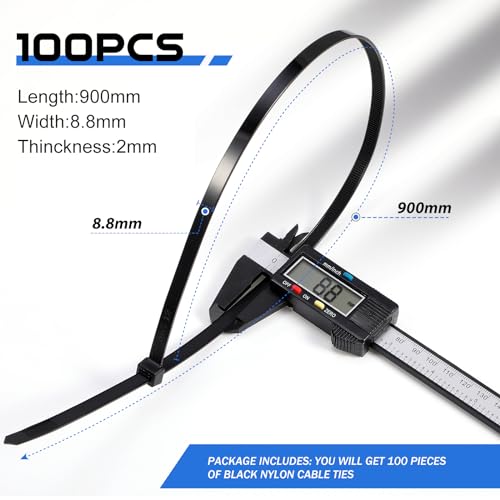 Nuanchu 100 Pcs 36 Inch Black Zip Ties Heavy Duty Cable Ties for Indoor and Outdoor Binding Fences, Awnings Tying, Branches Bundling of Crops - color: Black, size: 36 Inch