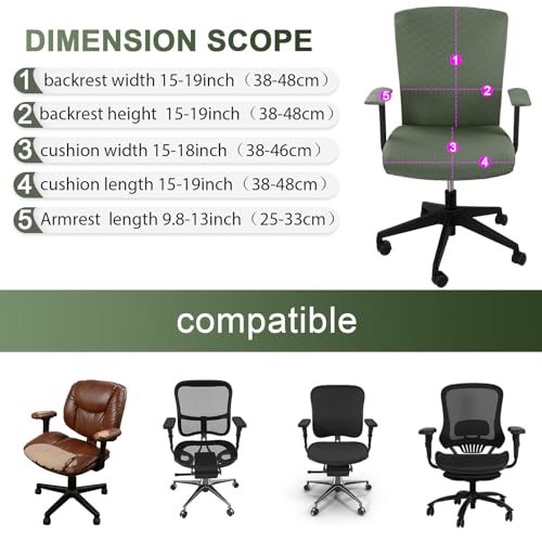 Tallew 4 Pcs Office Chair Covers Set Computer Universal Protective Stretchable Chair Seat Covers Desk Armrest Slipcovers Pads Office Cushion Backrest for Rotating(Olive Green) - color: Olive Green