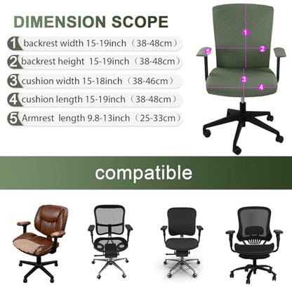 Tallew 4 Pcs Office Chair Covers Set Computer Universal Protective Stretchable Chair Seat Covers Desk Armrest Slipcovers Pads Office Cushion Backrest for Rotating(Olive Green) - color: Olive Green