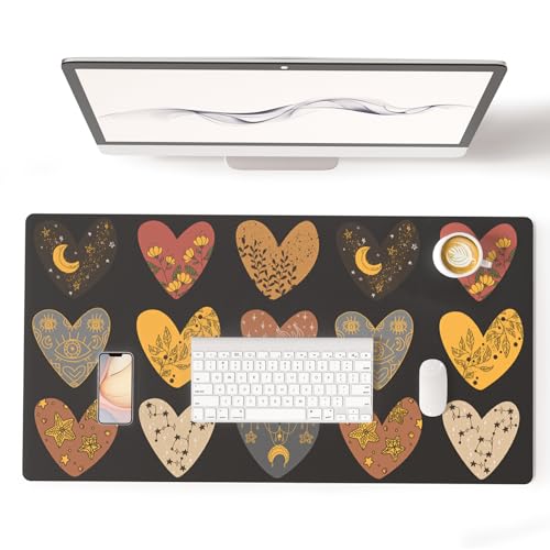 Colorful Star Magic Heart Leather Mouse Pad, Large Pad for Desk Gaming, Waterproof Keyboard Desk Mat for Home Office Gaming Work - color: Magic Heart, size: 31.5" x 15.7"
