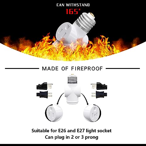 2 Pack, Light Socket to Plug Adapter, Convert E26 Light Socket to 3-Prong Outlet Adapter and Light Bulb Socket (White) - style: White