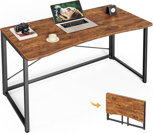 Huuger Folding Desk for Small Spaces, 39.3 Inch Foldable Computer Table, for Home Office, Study, Bedroom, Dorm, Space Saving, Small Writing Work Office Computer Desk, Easy to Fold, Rustic Brown - color: Rustic Brown, size: 18.9"D x 39.4"W