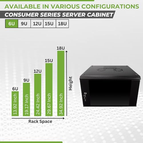 NavePoint 6U Server Rack Enclosure with Glass Door, Cooling Fan, Locks, & Removable Side Panels - 6U Wall Mount Network Cabinet 19 Inch Rack 17.7 Inches Deep - size: 6U