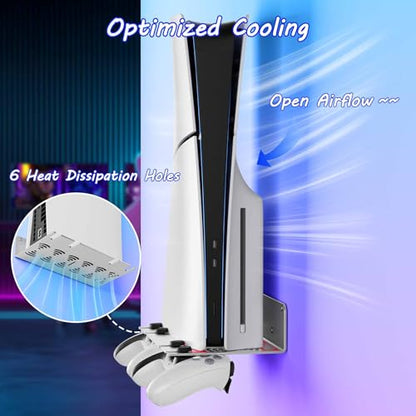 ZHGM Wall Mount Kit for PS5 Slim/Pro/PS5 Original Console & Controllers | Metal Wall Shelf for Playstation 5 Disc & Digital, Enhance Heat Dissipation, Space Saving & Stable Vertical Bracket, Silver - color: Silver