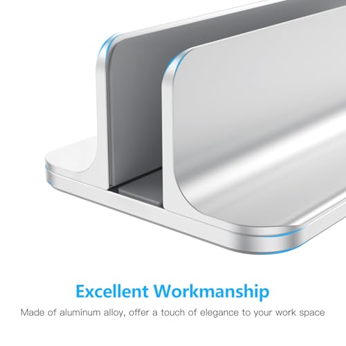 OMOTON Vertical Laptop Stand Holder, Desktop Aluminum Stand for MacBook with Adjustable Dock Size, Fits All MacBook, Surface, Chromebook and Gaming Laptops (Up to 17.3 inches), Silver - color: Silver