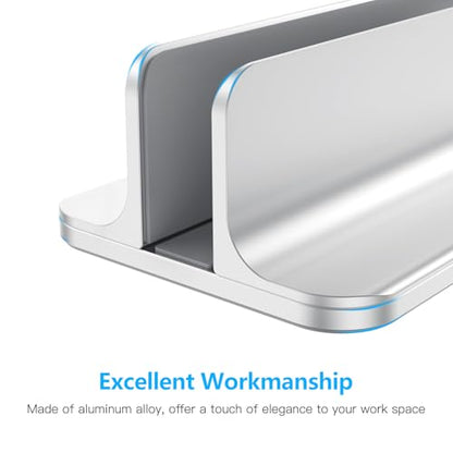 OMOTON Vertical Laptop Stand Holder, Desktop Aluminum Stand for MacBook with Adjustable Dock Size, Fits All MacBook, Surface, Chromebook and Gaming Laptops (Up to 17.3 inches), Silver - color: Silver