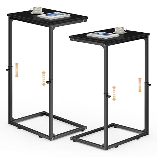 Vagusicc C Shaped End Tables Set of 2, 33.2'' Tall C Table Adjustable Height Side Table, Small Side Table for Small Spaces, Slide Under Couch Table for Sofa, Tv Tray for Living Room, Black - color: Black (2 Pack), style: Ordinary