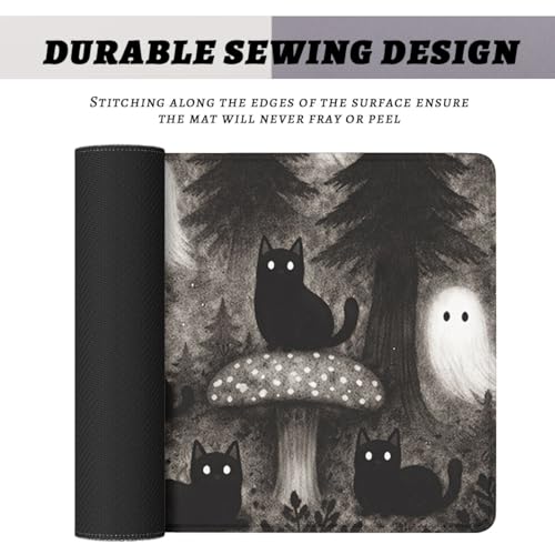 Black Cat Gaming Mouse Pad Ghost Forest Large Desk Mat Waterproof Stitched Edges Rubber Base Non-Slip Deskmap Computer Keyboard Mat Office Computer Keyboard Laptop 31.5"x11.8" - color: Black Cat