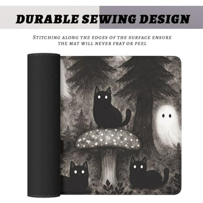 Black Cat Gaming Mouse Pad Ghost Forest Large Desk Mat Waterproof Stitched Edges Rubber Base Non-Slip Deskmap Computer Keyboard Mat Office Computer Keyboard Laptop 31.5"x11.8" - color: Black Cat
