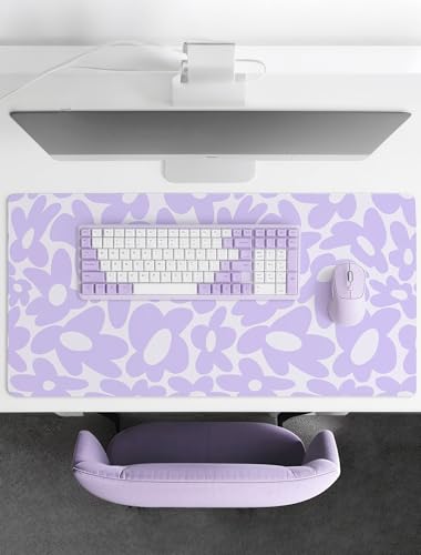 Large Aesthetic Cute Purple Keyboard and Mouse Computer Desk Desktop Pad Mat, Cute Purple Computer Mats for Desktop, Keyboard Mats for Desk (31.5" x 15.8") - color: Light Purple