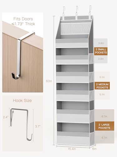 Criusia 2 Pack Over The Door Organizer, Heavy-Duty 6-Shelf Hanging Storage with 13 Mesh Pockets, 55lbs Capacity Behind The Door Storage for Nursery, Bathroom, Bedroom, and Dorm, Grey - color: Grey, size: 2 PACK