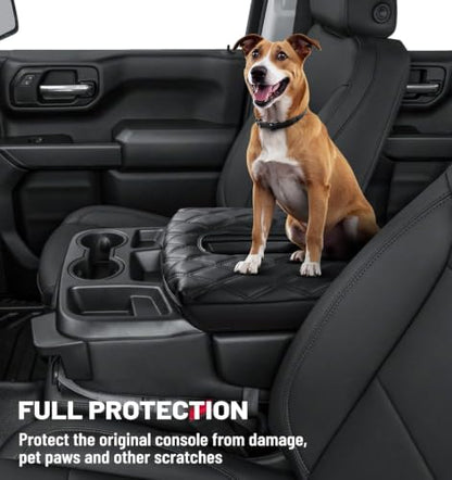 Sinvanho Center Console Cover for Chevy Chevrolet Silverado/GMC Sierra 2019-2026, PU Leather Armrest Box Middle Console Cover Protector Pad, Truck Interior Accessories (Split Bench Jump Seat Only) - style: Split Bench Seat 2019+