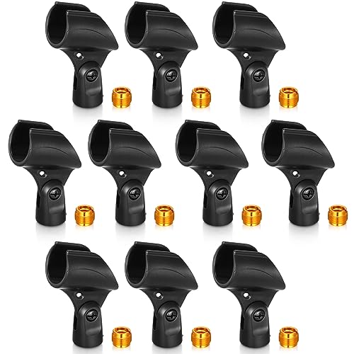 Copkim 10 Pcs Microphone Clip Holder with 10 Pcs Nut Adapter, Adapter Fits 5/8 to 3/8 Suitable for Performance, Demonstration, Podcasting, Recording