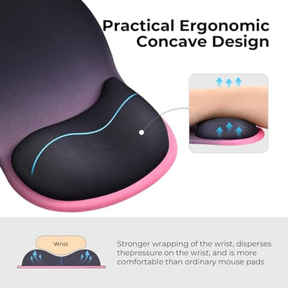 EooCoo Ergonomic Mouse Pad with Gel Wrist Rest Support Middle Concave Design, Relieve Wrist Pain Mousepad, Non-Slip Base for Laptop, Office Desk Accessories, Carpal Tunnel Syndrome Black Pink - color: Black Pink
