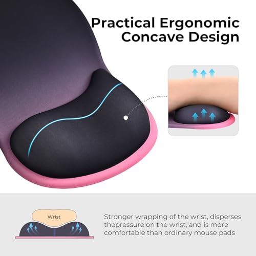 EooCoo Ergonomic Mouse Pad with Gel Wrist Rest Support Middle Concave Design, Relieve Wrist Pain Mousepad, Non-Slip Base for Laptop, Office Desk Accessories, Carpal Tunnel Syndrome Black Pink - color: Black Pink