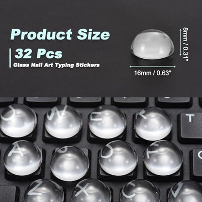 32Pcs Glass Nail Art Typing Stickers - Protective Adhesive Clear Glass Long Nail Keyboard Cover 3D Raised Keyboard Cover Skin, Clear