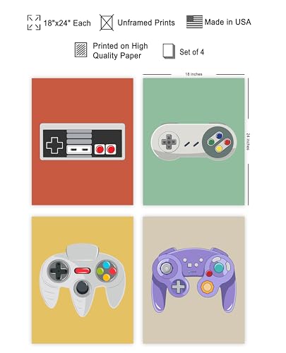Poster Master 4-Piece Controllers Print - Gaming Poster - Geeky & Pop Art - Retro Game Consoles Design - Gamer Gift - Colorful Game Room, Man Cave or Boy's Bedroom Decor - 18x24 UNFRAMED Wall Art - color: Style-03, size: 18"L x 24"W