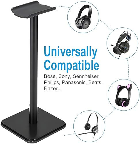 Headphone Stand, Universal Aluminum Metal Holder for AirPods Max, HyperX Cloud II, Xbox One, Turtle Beach, Sennheiser, Sony, Bose, Beats PC Gaming Headset Display & Bluetooth Headphones (Black) - color: Black