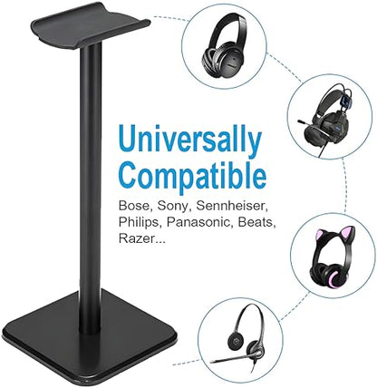 Headphone Stand, Universal Aluminum Metal Holder for AirPods Max, HyperX Cloud II, Xbox One, Turtle Beach, Sennheiser, Sony, Bose, Beats PC Gaming Headset Display & Bluetooth Headphones (Black) - color: Black