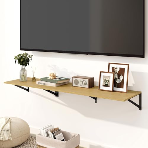 Fun Memories Floating Shelves for Wall, 12 Inch Deep Floating Shelves Set of 2, 36W x 12D Large Wall Shelf with Sturdy Metal Brackets for Living Room, Bathroom, Bedroom and Kitchen, Oak - color: A-oak, size: 36"w x 12"d