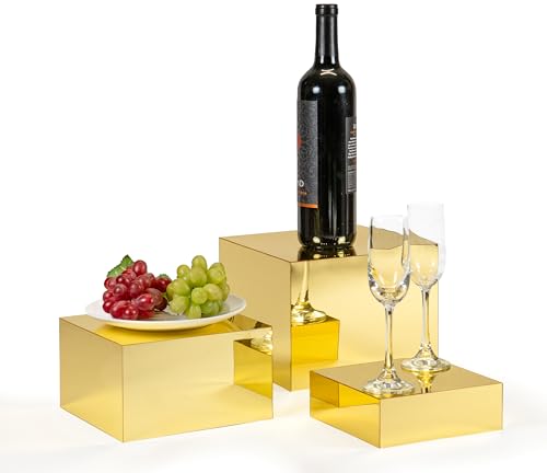 Red Co. Set of 3 Glossy Gold Acrylic Cube Display Nesting Risers with Hollow Bottoms - 2 Pack - color: Gold, size: 6",7",8" - 2 Pack